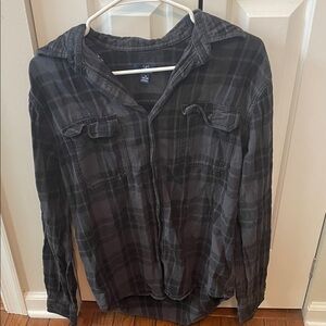 George Men's Dark Gray Plaid Button Down Shirt